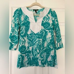 Lauren Ralph Lauren tunic size small flexible fabric with linen detail.